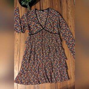 The Kooples Tiered Mini Dress Size 0 Multicolor Floral Vneck Line